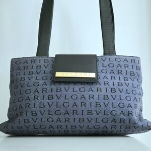 Authentic BVLGARI‎ Logo Denim Blue Mania Vintage Leather Shoulder Bag